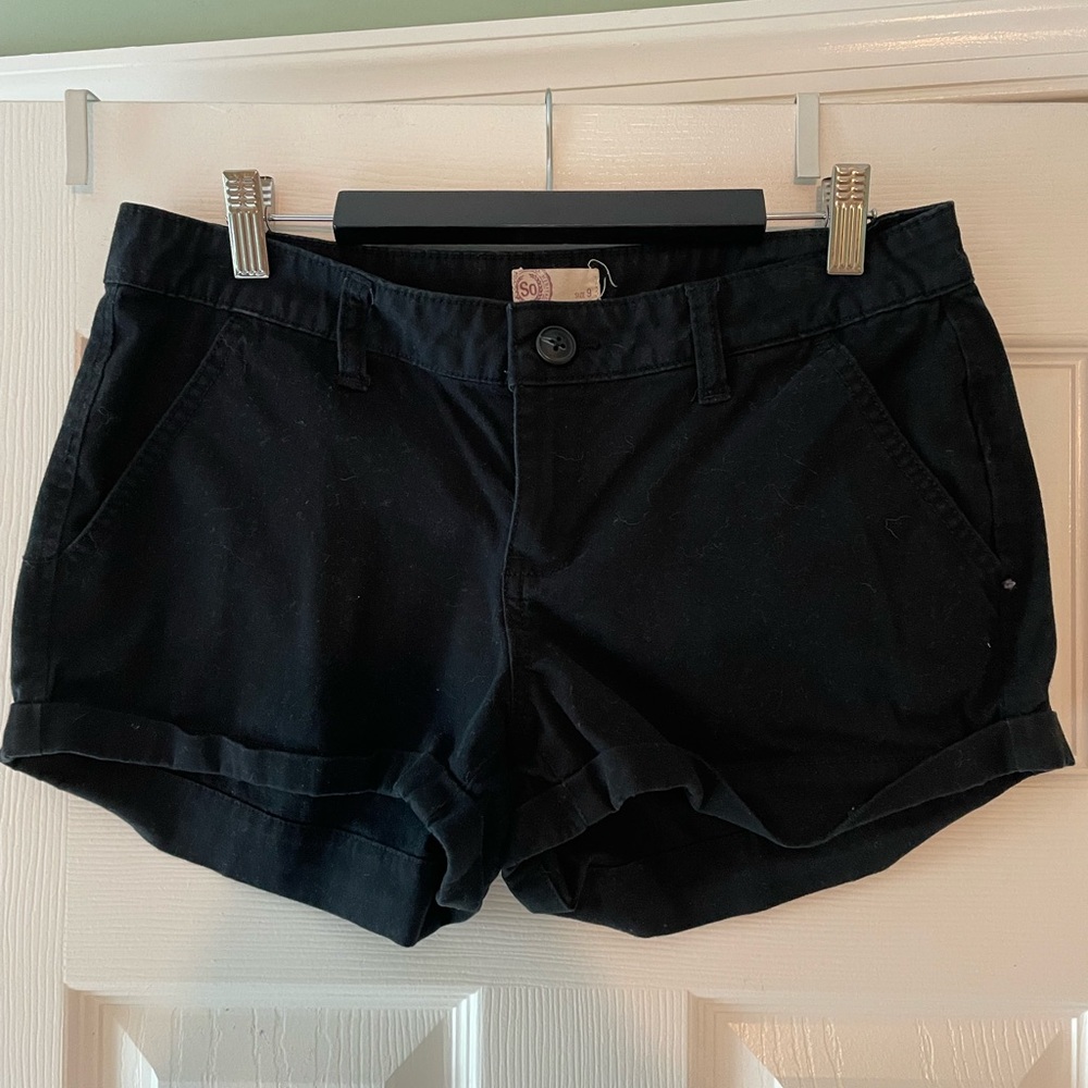 SO Black Chino Shorts with Cuffed Hems Low Waist